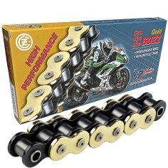 CADENA CZ CHAINS 520-120 DORADA, CON X-RING Y REFORZADA "HIGH PERFORMANCE"