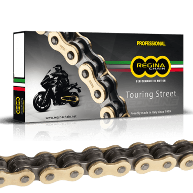 CADENA REGINA 520-120 DORADA, CON ZRING Y REFORZADA "TOURING STREET"