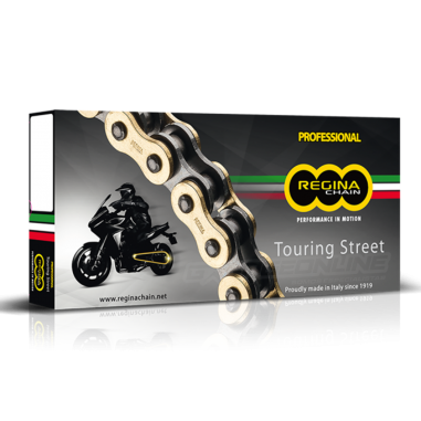 CADENA REGINA 520-120 DORADA, CON ZRING Y REFORZADA "TOURING STREET"
