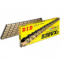 CADENA DID 520-120 DORADA VX3, CON XRING Y REFORZADA "SPORTBIKE" SEGURO CLIP