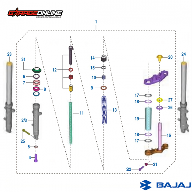 TELESCOPICA COMPLETA DOMINAR 400 V1 BAJAJ GENUINA