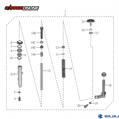 TELESCOPICA COMPLETA PULSAR NS 200 FI ABS - RS 200 BAJAJ GENUINA
