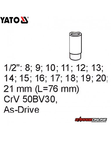 JUEGO DE DADOS HEXAGONALES LARGOS 1/2" 14 PIEZAS - YATO