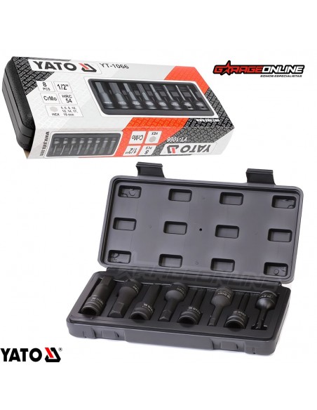 JUEGO DE DADOS DE IMPACTO HEXAGONALES 1/2" MACHOS LARGOS 8 PIEZAS - YATO