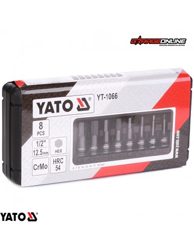 JUEGO DE DADOS DE IMPACTO HEXAGONALES 1/2" MACHOS LARGOS 8 PIEZAS - YATO