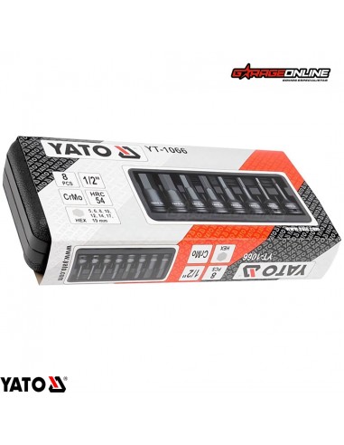 JUEGO DE DADOS DE IMPACTO HEXAGONALES 1/2" MACHOS LARGOS 8 PIEZAS - YATO