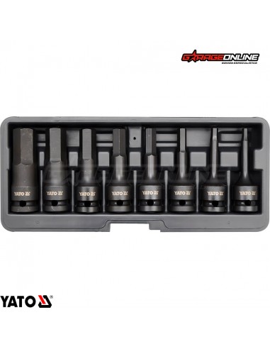 JUEGO DE DADOS DE IMPACTO HEXAGONALES 1/2" MACHOS LARGOS 8 PIEZAS - YATO