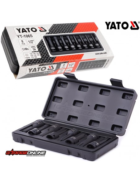 JUEGO DE DADOS DE IMPACTO TORX 1/2" MACHOS LARGOS 8 PIEZAS - YATO
