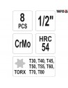JUEGO DE DADOS DE IMPACTO TORX 1/2" MACHOS LARGOS 8 PIEZAS - YATO