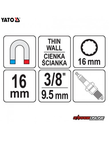 DADO BUJIA 16MM POLIGONAL 3/8" - YATO