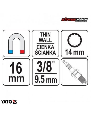 DADO BUJIA 14MM POLIGONAL 3/8" - YATO