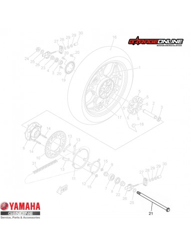 EJE RUEDA TRASERA YAMAHA R3 / MT-03 / R3A - GENUINO