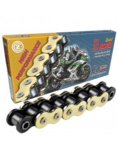 CADENA CZ CHAINS 525-130 DORADA, CON X-RING Y REFORZADA "HIGH PERFORMANCE"