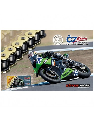 CADENA CZ CHAINS 525-130 DORADA, CON X-RING Y REFORZADA "HIGH PERFORMANCE"