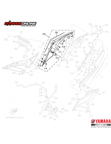 PLASTICO LATERAL TRASERO DERECHO GRIS CON STICKER AZUL YAMAHA YZF-R3A GENUINO